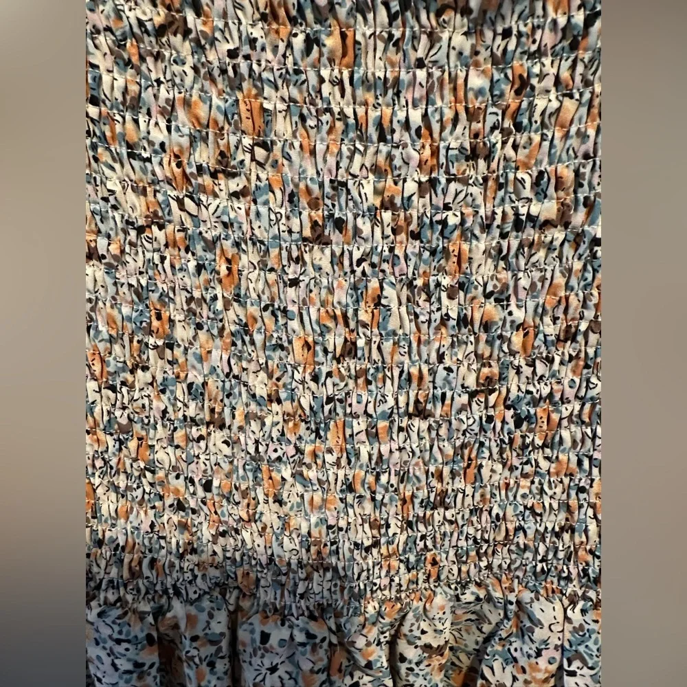 YOVITEME size XL Floral, Smocked, off the shoulder Midi Dress in Blue and Orange